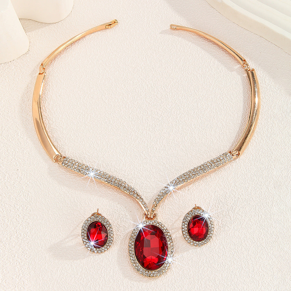 RoyalElegance Red Crystal & Rhinestone Necklace Set