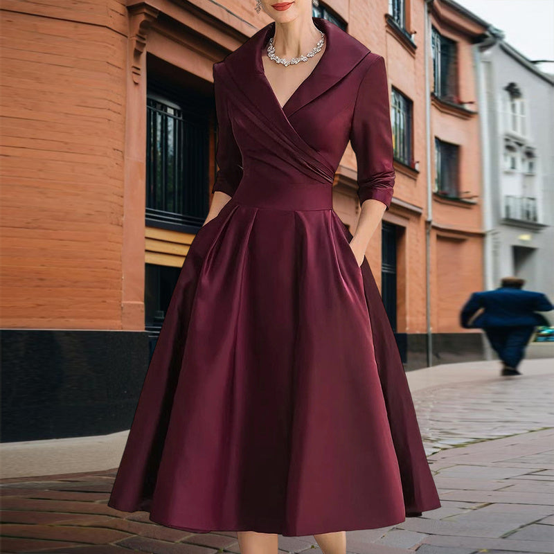 Women’s Elegant Cross V-Neck Midi Dress