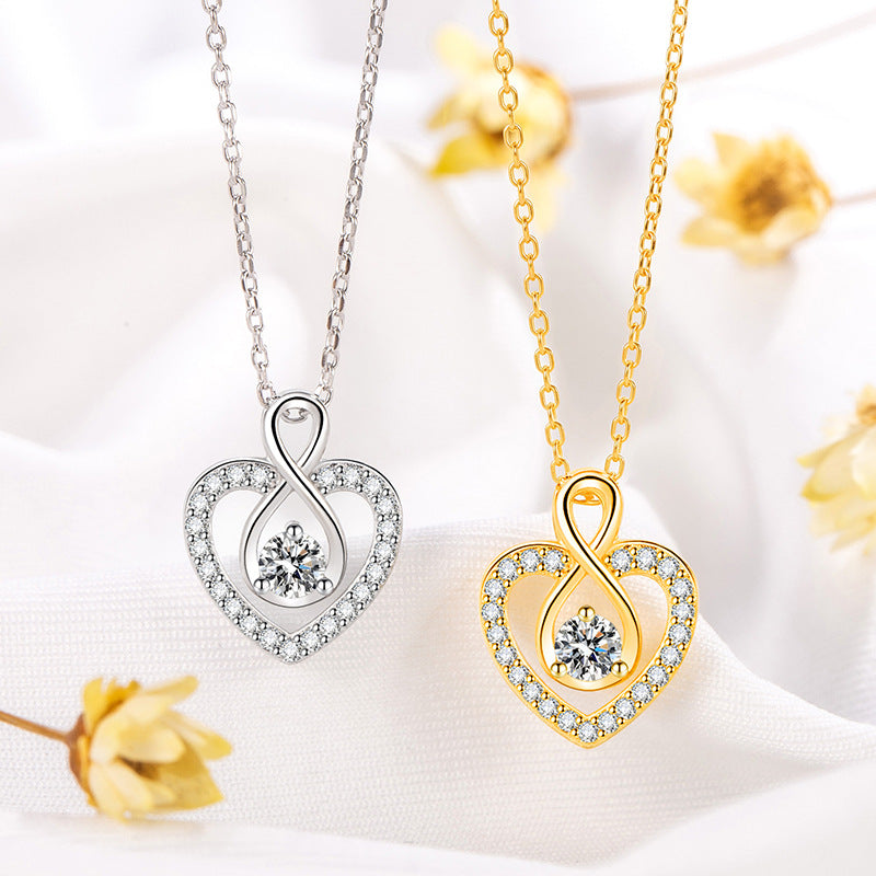 S925 Sterling Silver Round Diamond Simple Bubble Love Necklace