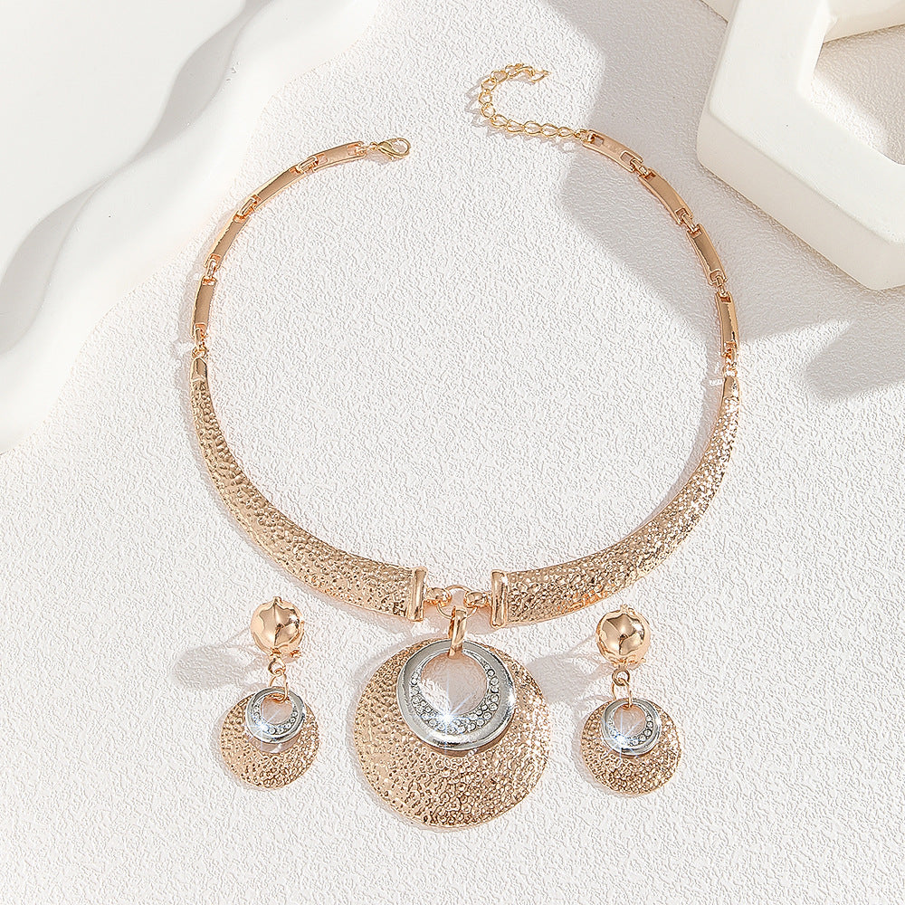 Metal Circle Necklace And Earrings Suite Women
