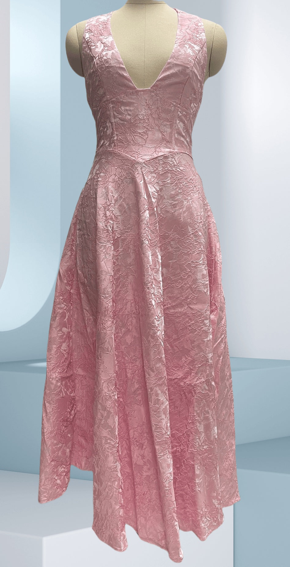 Women’s Elegant V-Neck Halter Floral Jacquard Evening Dress