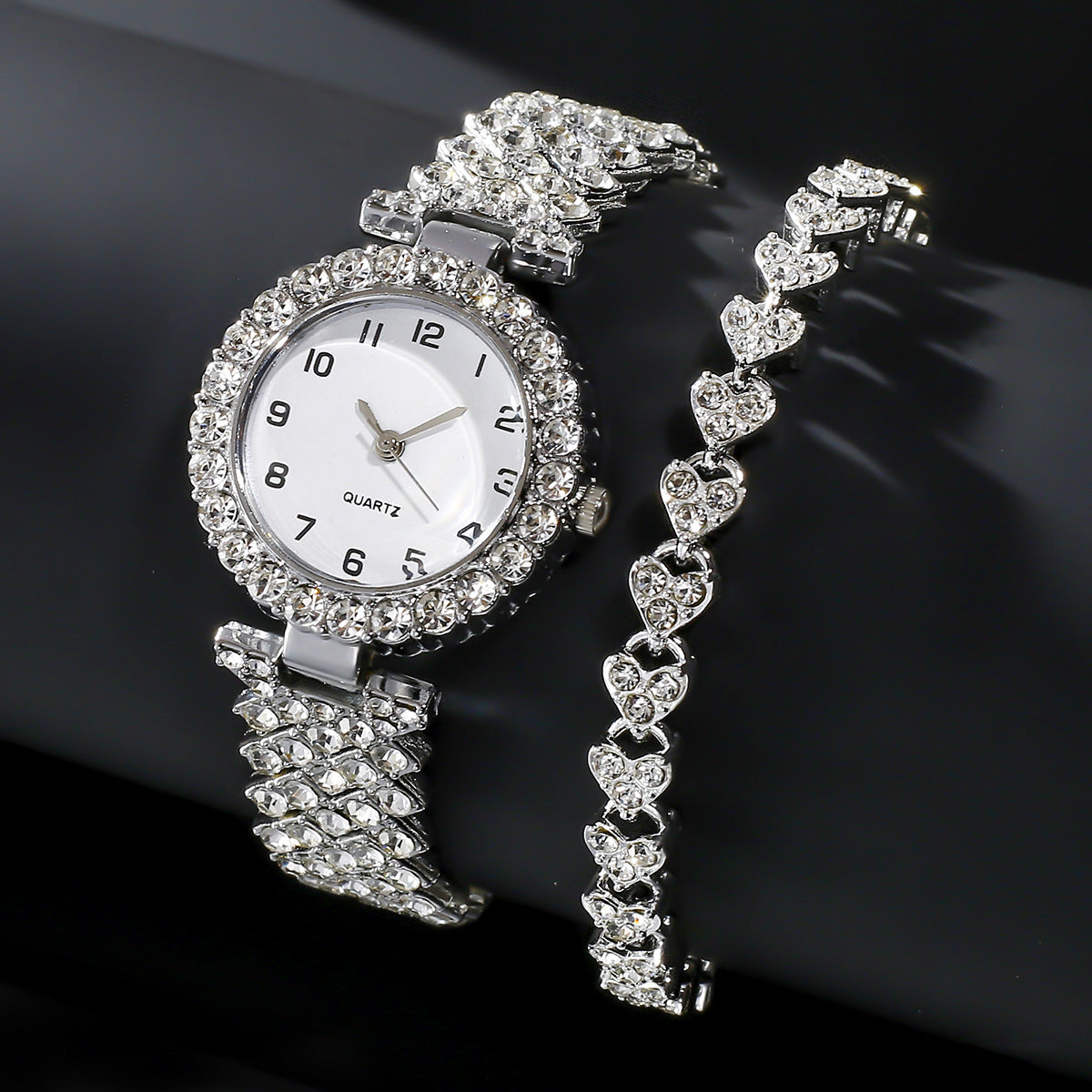 Luxury Women’s Silver Watch & Bracelet Set – Elegant Quartz Wristwatch Jewelry Gift Set for Ladies