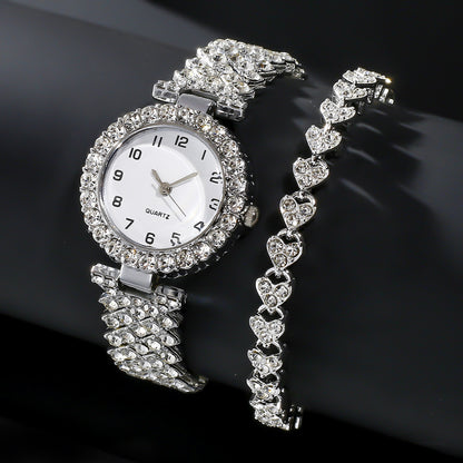 Luxury Women’s Silver Watch & Bracelet Set – Elegant Quartz Wristwatch Jewelry Gift Set for Ladies