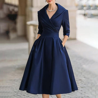 Women’s Elegant Cross V-Neck Midi Dress