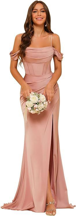 Women’s Off-Shoulder Satin Bridesmaid Corset Ball Gown