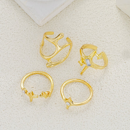 Women Geometric Metal Lava Line Four-piece Ring Set