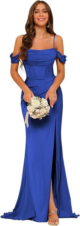 Women’s Off-Shoulder Satin Bridesmaid Corset Ball Gown