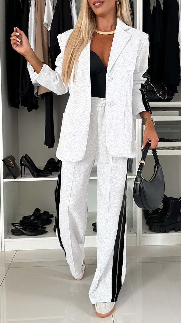 Fashion Sports Trousers & Jacket Set – Women’s Casual Lapel Suit Outfit