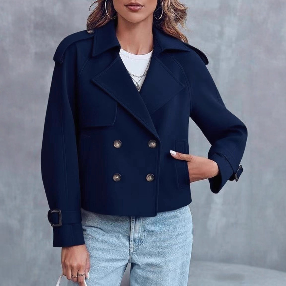 Women's Casual Short Double-Breasted Trench Coat – Stylish Lightweight Outerwear