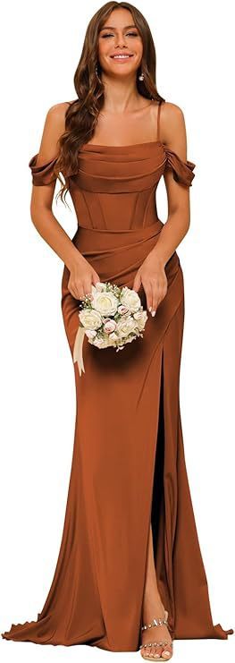 Women’s Off-Shoulder Satin Bridesmaid Corset Ball Gown