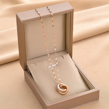 Women Double Ring Titanium Steel Necklace