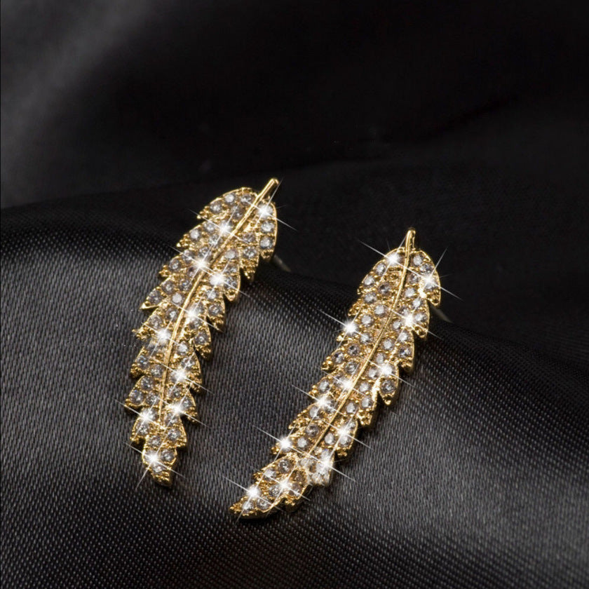 Zircon gold and silver leaf earrings Korean fashion ladies