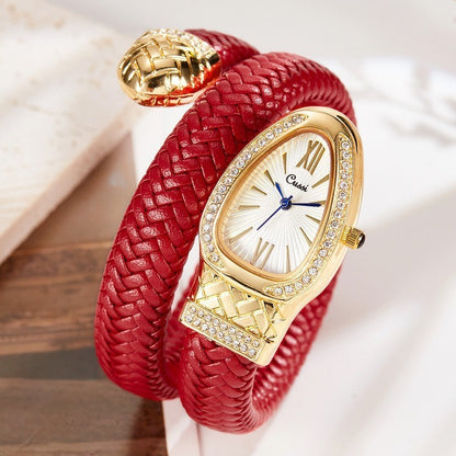 Snake Leather Strap Women’s Watch Fashion Quartz Diamond Wristwatch