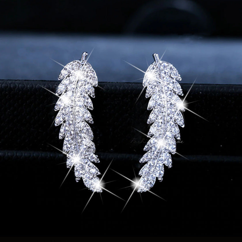 Zircon gold and silver leaf earrings Korean fashion ladies