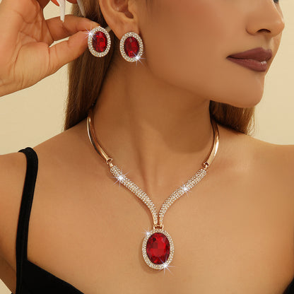 RoyalElegance Red Crystal & Rhinestone Necklace Set