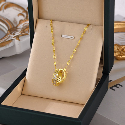 Women Double Ring Titanium Steel Necklace