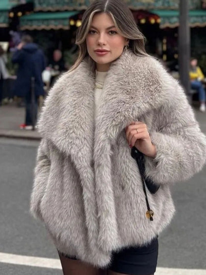 Women’s Winter Plush Coat Thick Fluffy Lapel Jacket