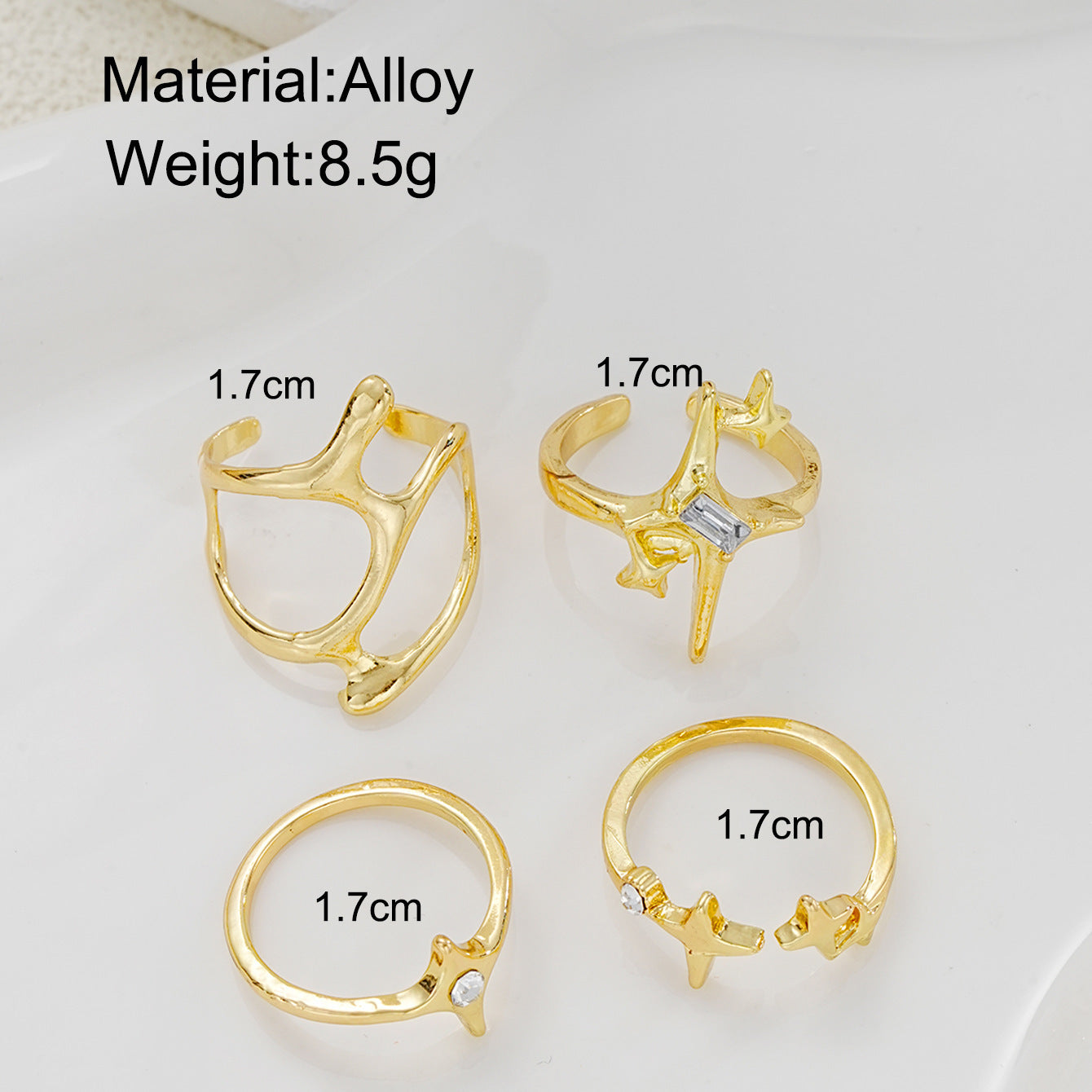 Women Geometric Metal Lava Line Four-piece Ring Set