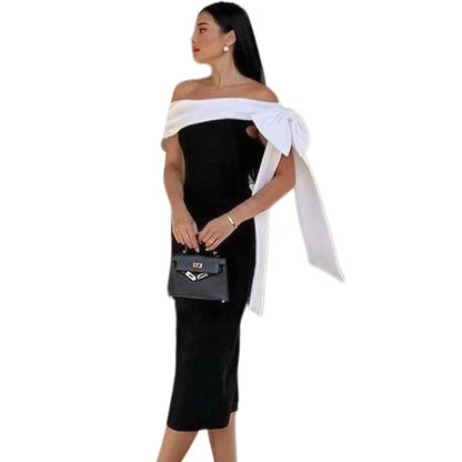 Women’s Off-Shoulder Bow Black & White Cocktail Dress