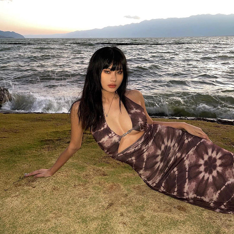 Women’s Sexy Hollow Halter Neck Mini Dress