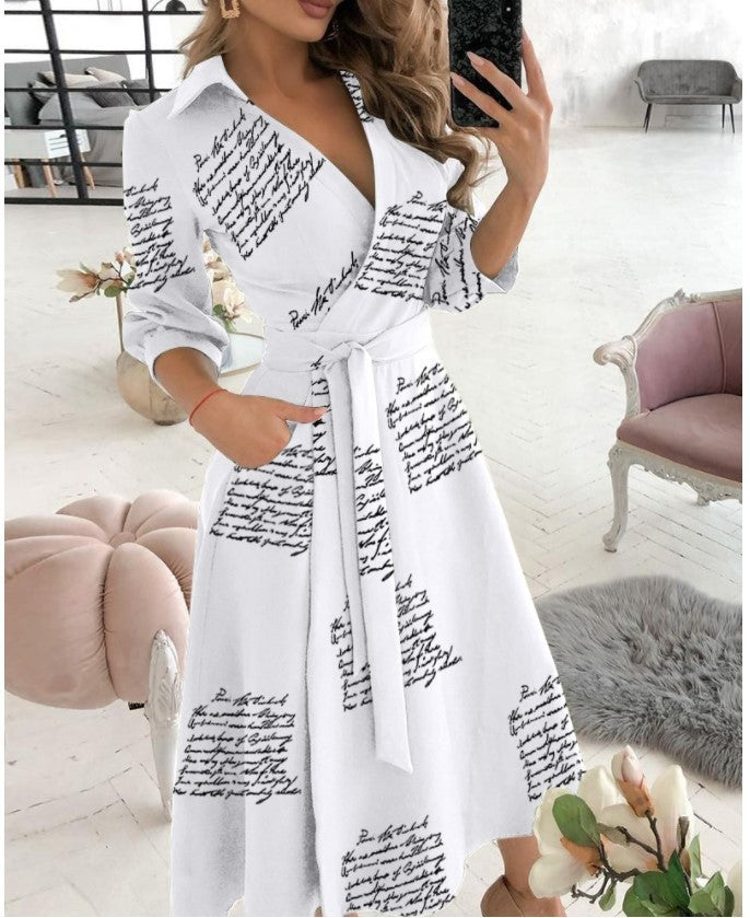 Summer New Geometric Print Belt Dress Women