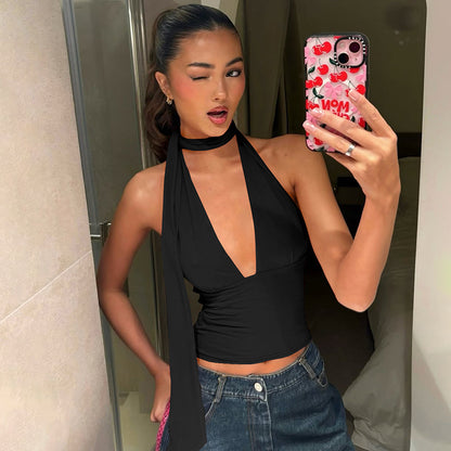 Women’s Y2K Deep V-Neck Halter Top