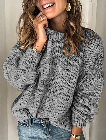 Women’s Winter Polka Dot Pullover – Knitted Loose Long Sleeve Sweater
