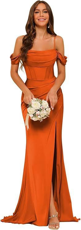 Women’s Off-Shoulder Satin Bridesmaid Corset Ball Gown