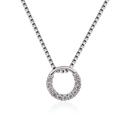 Women Round Diamond Zircon Pendant Necklace Clavicle Chain