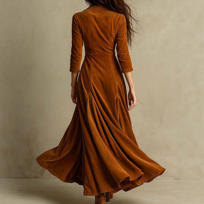 Women’s Solid Color V-Neck Button-Front Maxi Dress