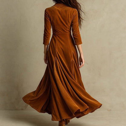 Women’s Solid Color V-Neck Button-Front Maxi Dress