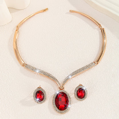 RoyalElegance Red Crystal & Rhinestone Necklace Set