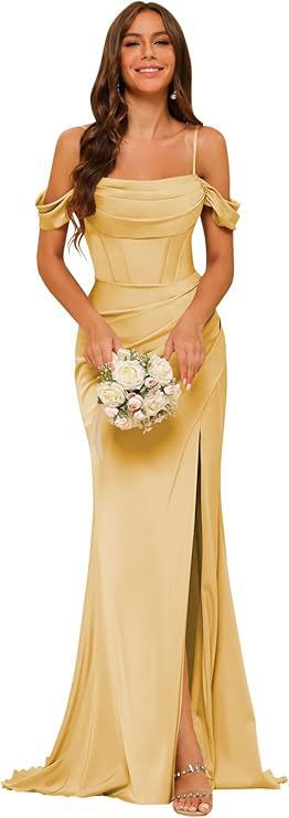 Women’s Off-Shoulder Satin Bridesmaid Corset Ball Gown