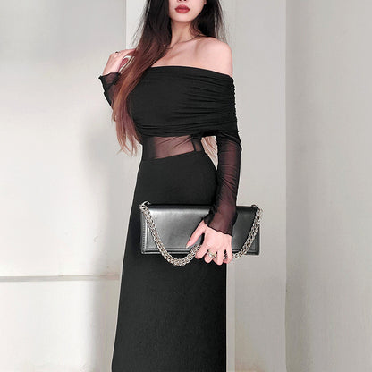 Women’s Winter Sexy Off-Shoulder Pleated Dress