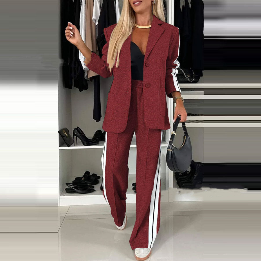 Fashion Sports Trousers & Jacket Set – Women’s Casual Lapel Suit Outfit