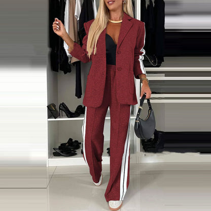 Fashion Sports Trousers & Jacket Set – Women’s Casual Lapel Suit Outfit