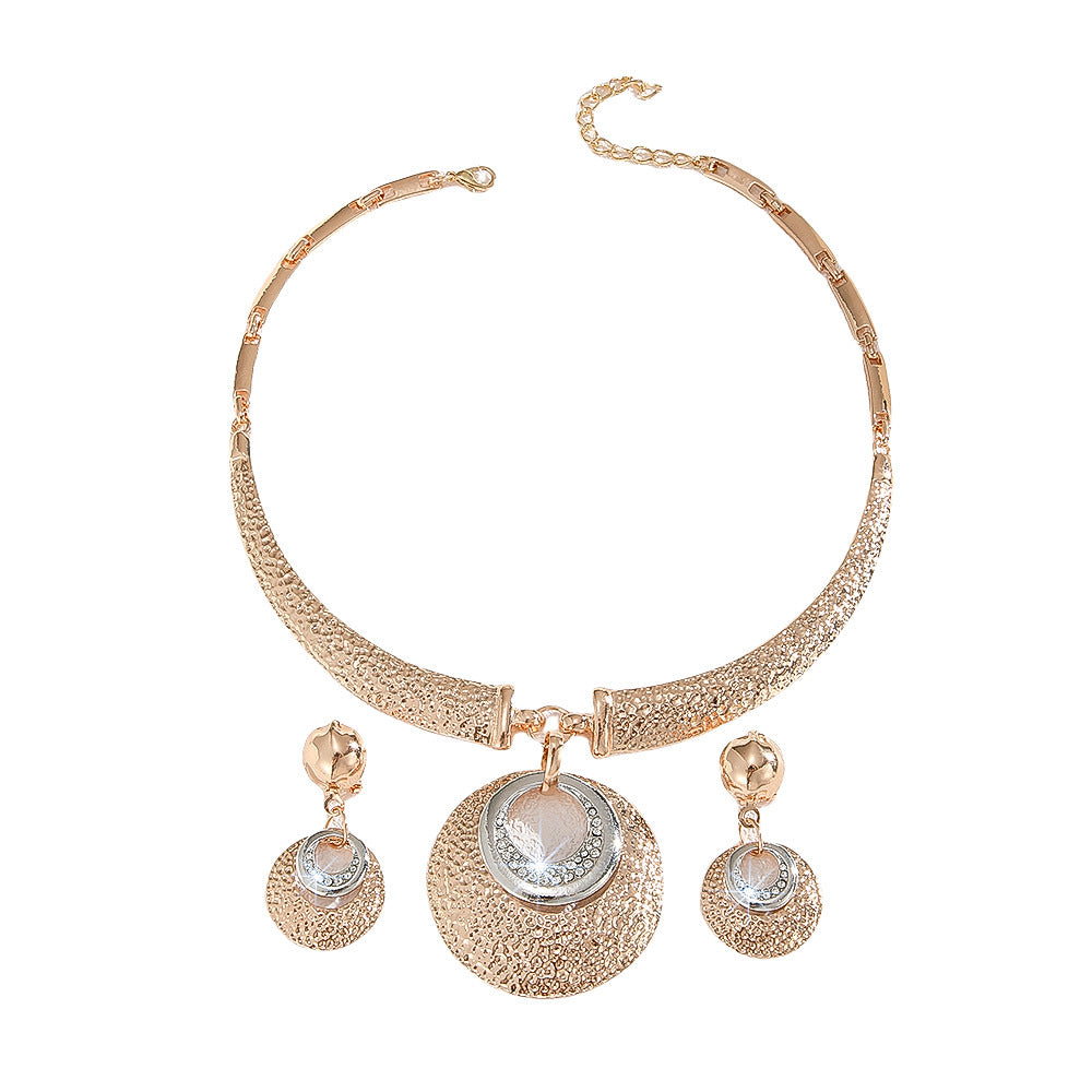 Metal Circle Necklace And Earrings Suite Women
