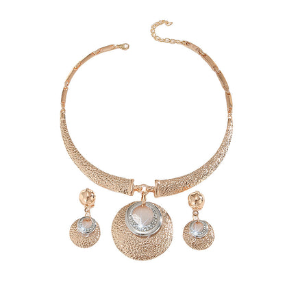 Metal Circle Necklace And Earrings Suite Women