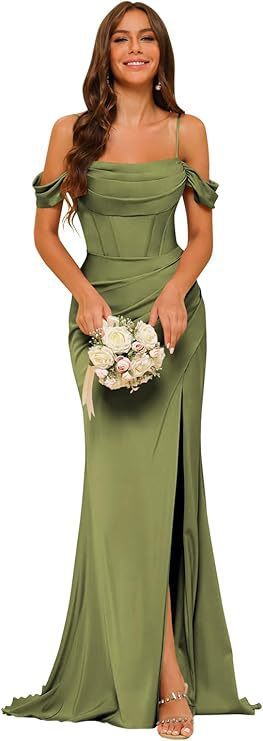 Women’s Off-Shoulder Satin Bridesmaid Corset Ball Gown