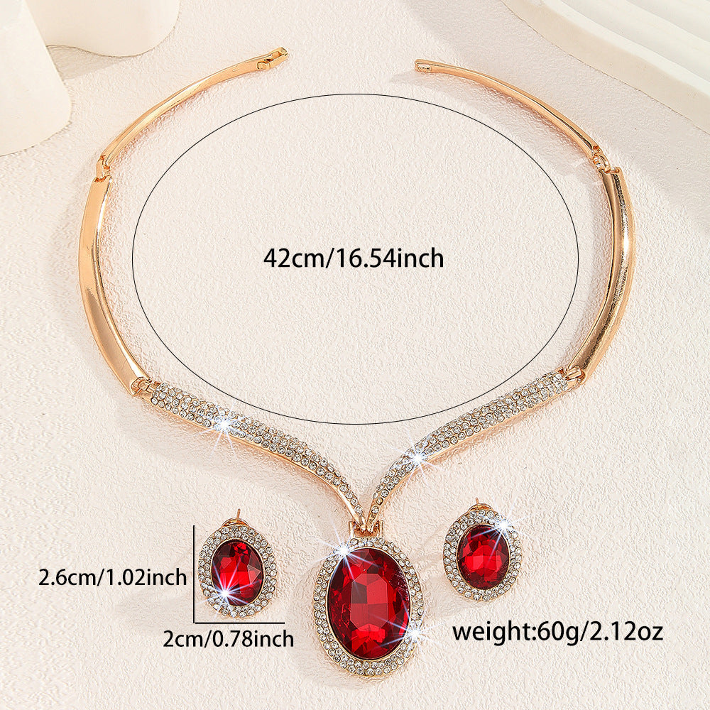 RoyalElegance Red Crystal & Rhinestone Necklace Set