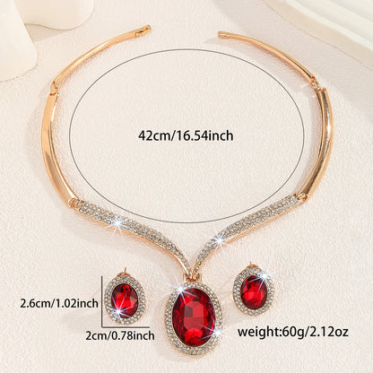 RoyalElegance Red Crystal & Rhinestone Necklace Set