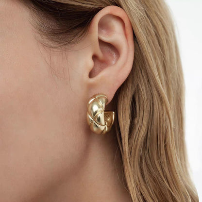 Gold Diamond Plaid Stud Earrings for Women