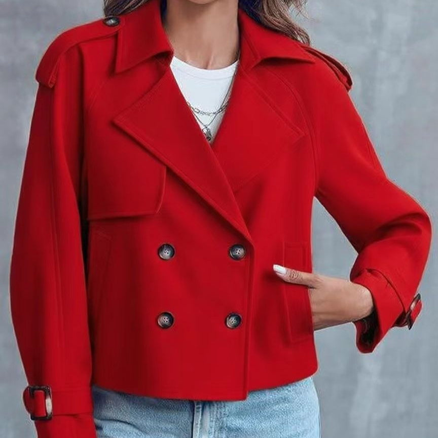 Women's Casual Short Double-Breasted Trench Coat – Stylish Lightweight Outerwear