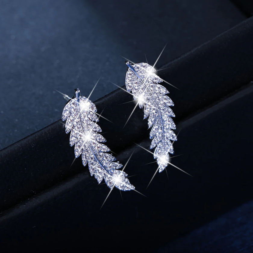 Zircon gold and silver leaf earrings Korean fashion ladies