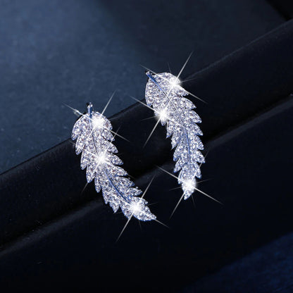 Zircon gold and silver leaf earrings Korean fashion ladies