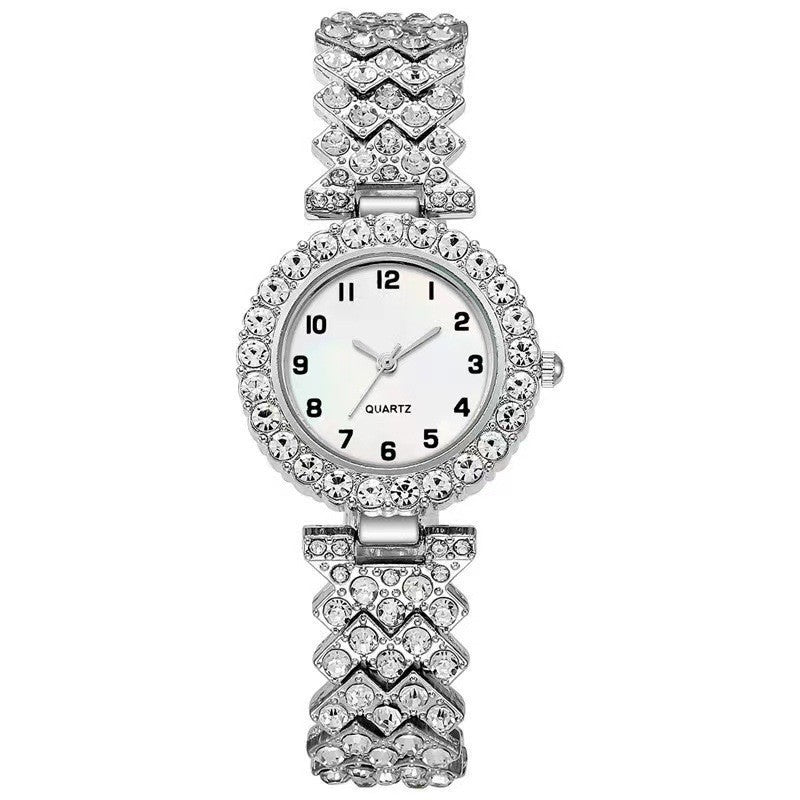 Luxury Women’s Silver Watch & Bracelet Set – Elegant Quartz Wristwatch Jewelry Gift Set for Ladies