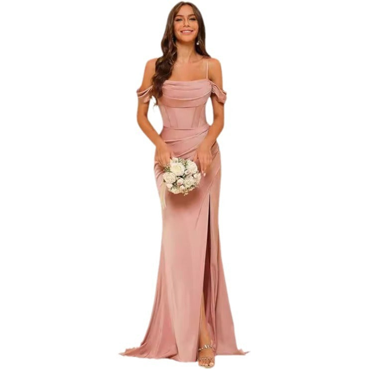 Women’s Off-Shoulder Satin Bridesmaid Corset Ball Gown
