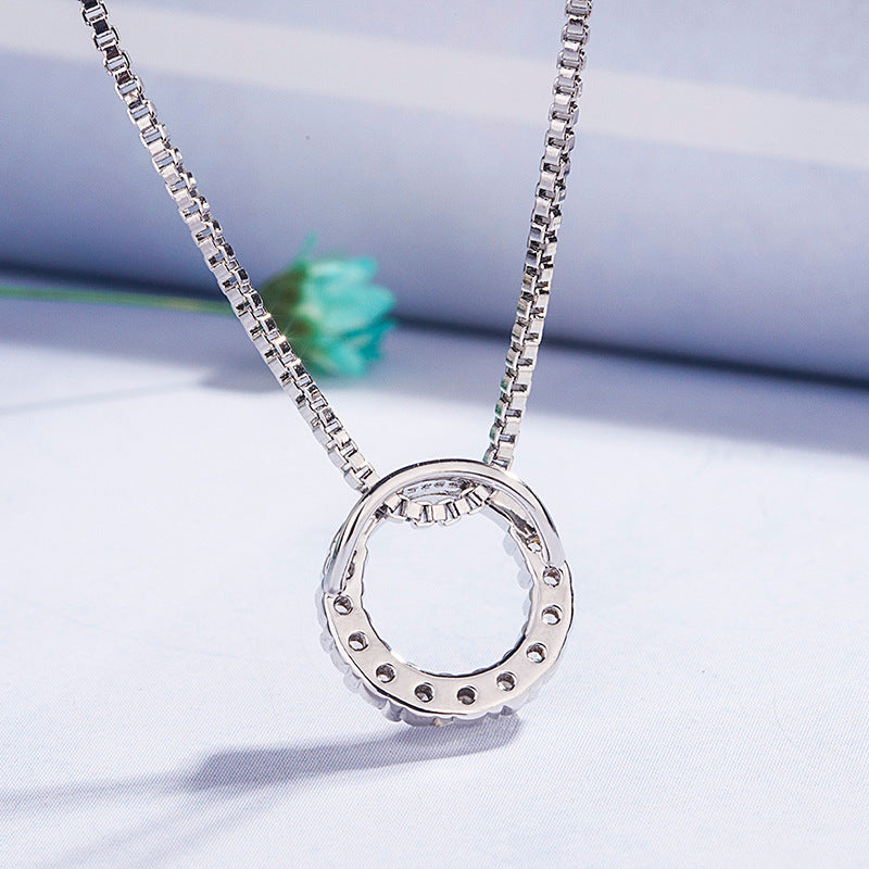 Women Round Diamond Zircon Pendant Necklace Clavicle Chain