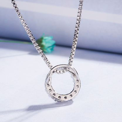 Women Round Diamond Zircon Pendant Necklace Clavicle Chain