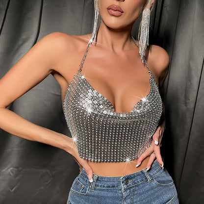 Women’s Metal Sequins Sling Party Top
